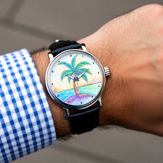 Tropical Palm Tree Beach View  Horloge (Creator heeft geüpload)