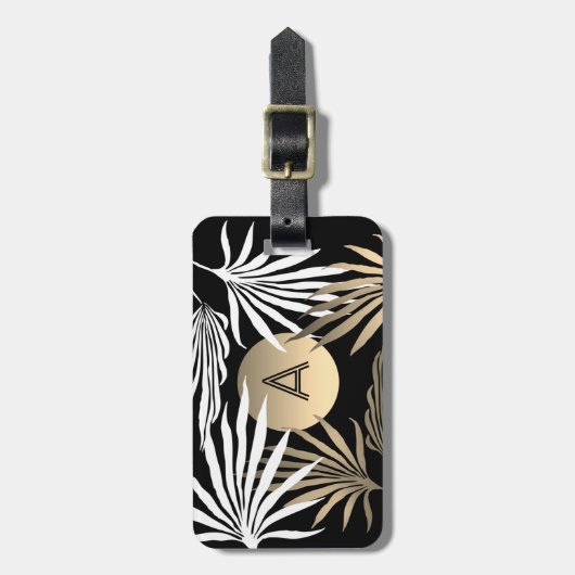 Tropical Palm Tree Black en Gold Retouradres Bagagelabel (Voorkant verticaal)