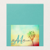 Tropical Palm Tree blauwgroen Monogram Notitiekaar Kaart (Buitenkant ongevouwen)