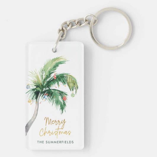 Tropical Palm Tree Christmas Holiday Keepsake Sleutelhanger (achterkant)