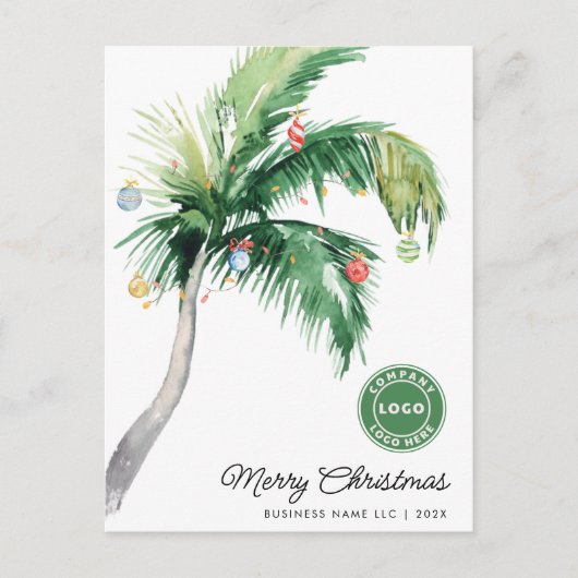 Tropical Palm Tree Coastal Business Logo Christmas Feestdagenkaart (Voorkant)