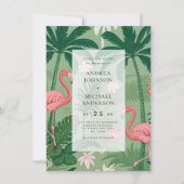 Tropical Palm Tree Flamingo Destination Wedding Kaart (Voorkant)