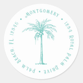 Tropical Palm Tree Gepersonaliseerd Retour Adres Ronde Sticker