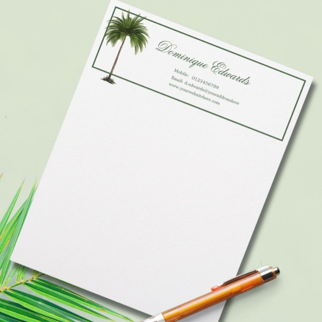 Tropical Palm Tree Green Stijlvolle Professional Briefhoofd (Creator heeft geüpload)