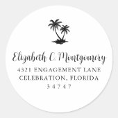 Tropical Palm Tree Home Address Ronde Sticker (Voorkant)