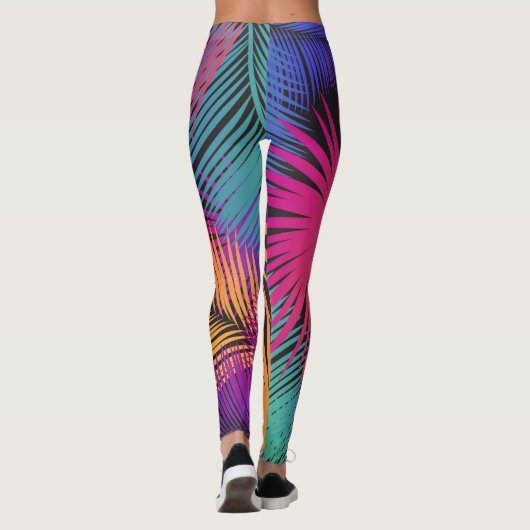 Tropical Palm Tree Leaves Jungle Rainbow Leggings (Achterkant)