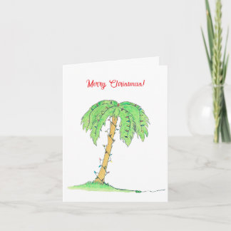 Tropical Palm Tree Merry Christmas Card w/ Lights! Kaart