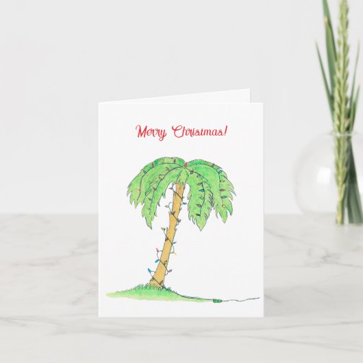Tropical Palm Tree Merry Christmas Card w/ Lights! Kaart (Voorkant)