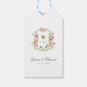 Tropical Palm Tree Monogram Crest Beach Wedding Cadeaulabel (Voorkant)