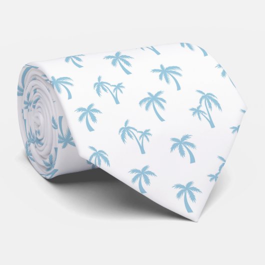 Tropical Palm Tree pattern baby blue Stropdas (Opgerold)