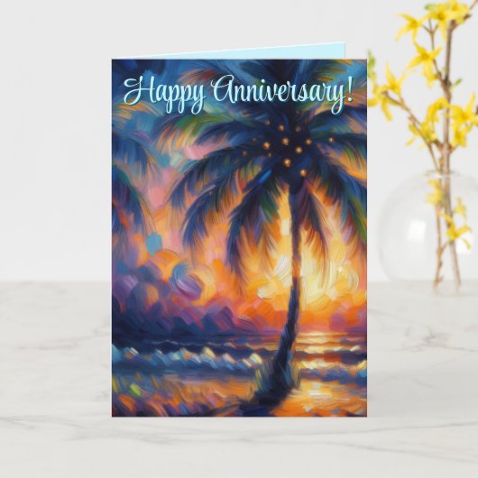 Tropical Palm Tree Personalized Anniversary Kaart (Gele Bloem)