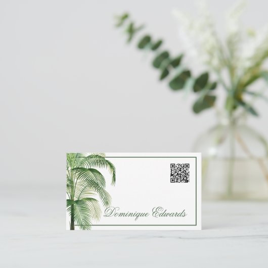 Tropical Palm Tree QR Code Green Professional Visitekaartje (Staand voorkant)