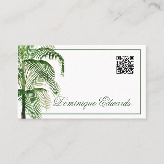 Tropical Palm Tree QR Code Green Professional Visitekaartje (Voorkant)