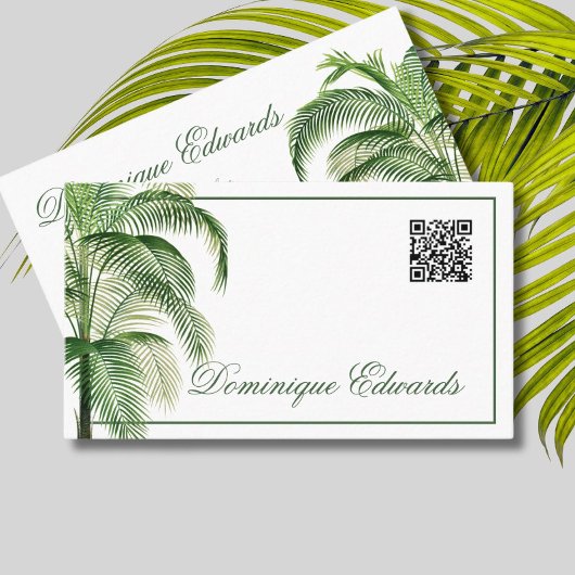 Tropical Palm Tree QR Code Green Professional Visitekaartje