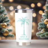 Tropical Palm Tree Seas and Greetings Christmas Geïsoleerde Drinkbeker