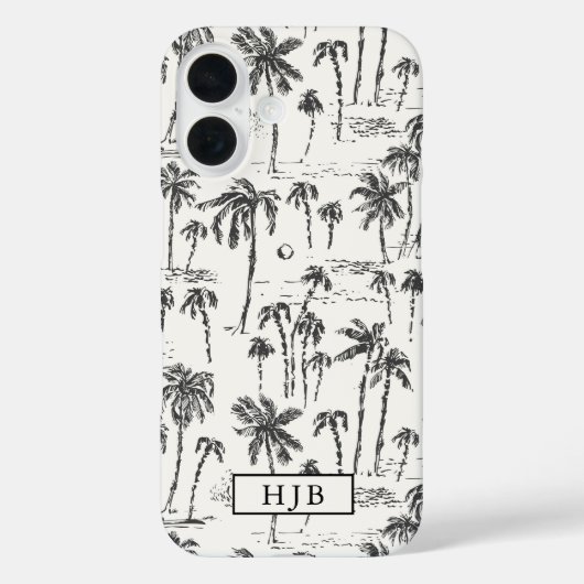 Tropical Palm Tree Toile Sketch Monogram Case-Mate iPhone Case (Achterkant)