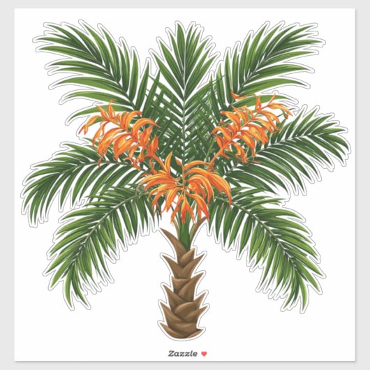 Tropical Palm Tree With Bright Orange Flowers Sticker (Vel)