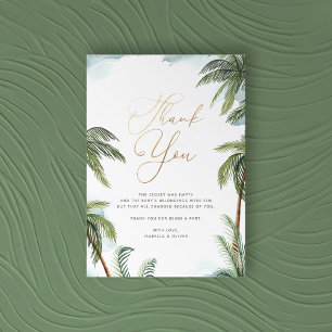 Tropical Palm Trees Aloha Baby shower Gold Script Bedankkaart