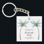 Tropical Palm Trees Bachelorette Party Favor Sleutelhanger<br><div class="desc">Elevate your bachelorette weekend vibes with our custom palm tree button! Picture this: lush, tropical palm fronds swaying gently, printed on this button, ready to add a touch of paradise to your celebration. Personalize them with the bride-to-be's name, your dreamy destination, and the unforgettable date, making each button a cherished...</div>