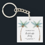 Tropical Palm Trees Bachelorette Party Favor Sleutelhanger<br><div class="desc">Elevate your bachelorette weekend vibes with our custom palm tree button! Picture this: lush, tropical palm fronds swaying gently, printed on this button, ready to add a touch of paradise to your celebration. Personalize them with the bride-to-be's name, your dreamy destination, and the unforgettable date, making each button a cherished...</div>