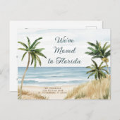 Tropical Palm Trees Beach Scene Nieuw Adres Aankondigingskaart (Voorkant / Achterkant)