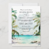 Tropical Palm Trees Beach Scene QR Code Wedding Kaart (Voorkant)