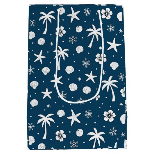 Tropical Palm Trees Coastal Christmas  Medium Cadeauzakje (Achterkant)