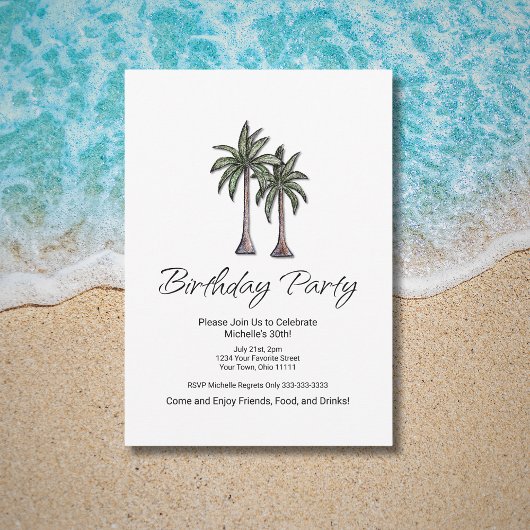 Tropical Palm Trees Elegant 30th Birthday Party Kaart
