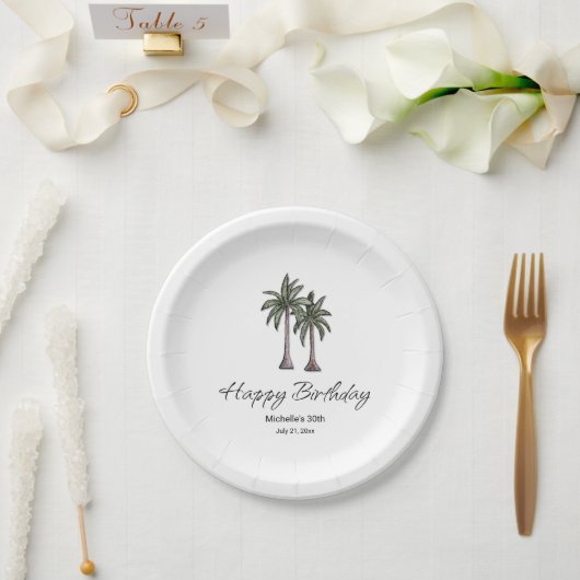 Tropical Palm Trees Elegant 30th Birthday Party Papieren Bordje (Huwelijk)