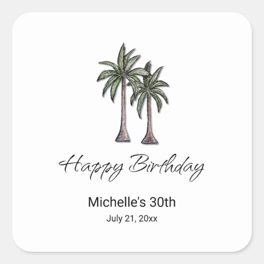 Tropical Palm Trees Elegant 30th Birthday Party Vierkante Sticker (Voorkant)
