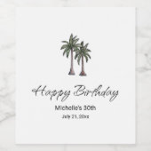 Tropical Palm Trees Elegant 30th Birthday Party Wijn Etiket (Enkel label)