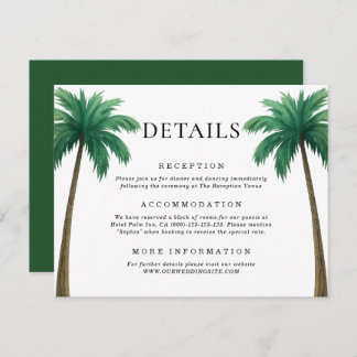 Tropical Palm Trees Minimal Beach Wedding Details Informatiekaartje