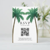 Tropical Palm Trees Minimal Beach Wedding QR Code RSVP Kaartje (Staand voorkant)
