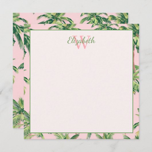 Tropical Palm Trees on Pink Monogram Notitiekaartje (Voorkant / Achterkant)