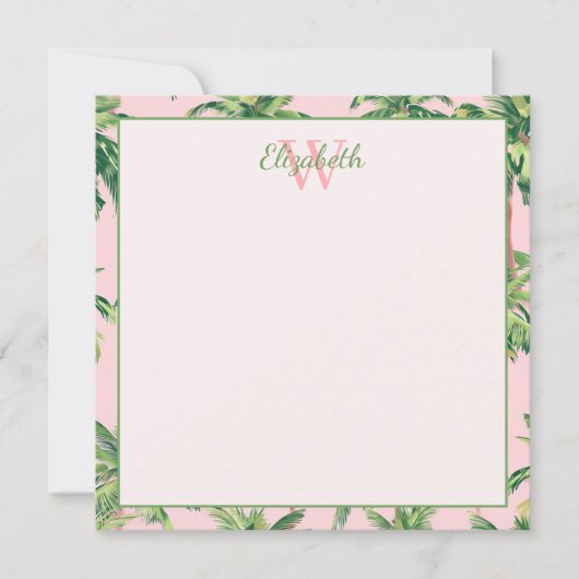 Tropical Palm Trees on Pink Monogram Notitiekaartje (Voorkant)