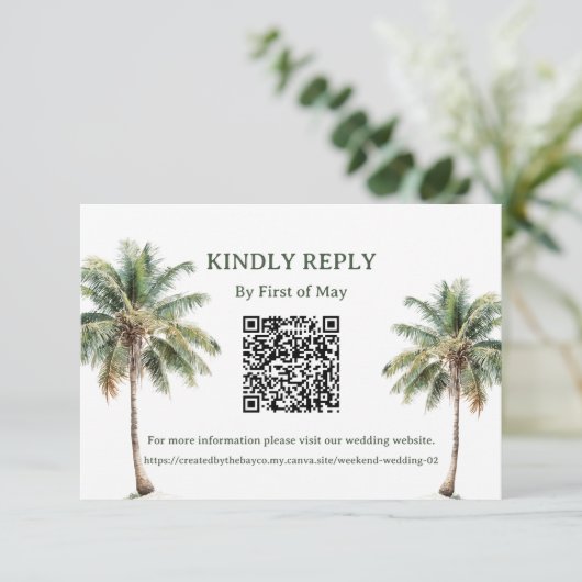 Tropical Palm Trees QR RSVP Card (Staand voorkant)