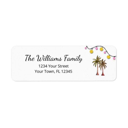 Tropical Palm Trees String Lights Retouradres Etiket (Voorkant)