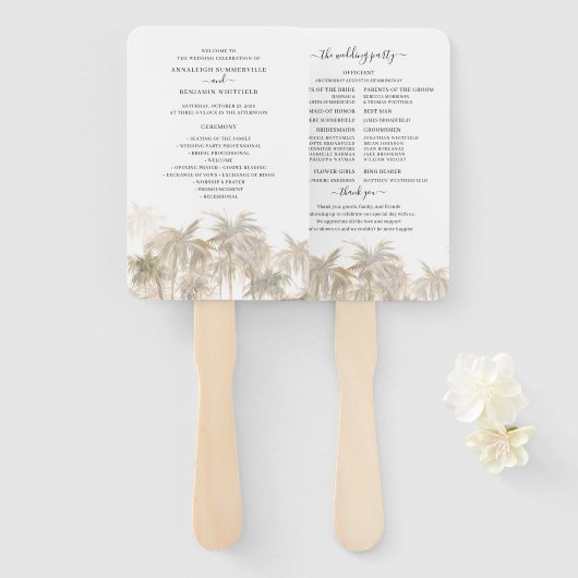 Tropical Palm Trees Wedding Program Handwaaier (Voorkant en achterkant)