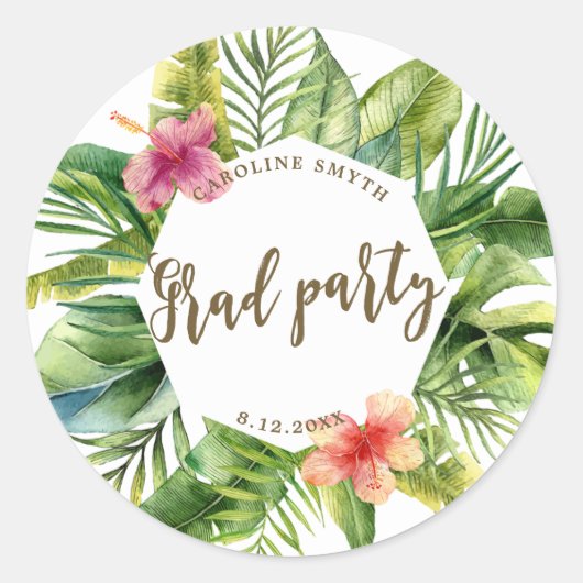 tropical palm verlaat afstudeerfeest sticker (Voorkant)
