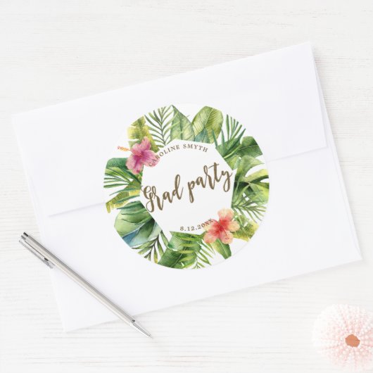 tropical palm verlaat afstudeerfeest sticker (Envelop)