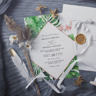 Tropical Palm Watercolor Budget QR Code Wedding Kaart