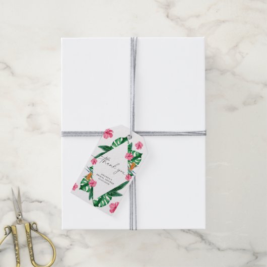 Tropical Palm Waterverf Geometrisch dank u Cadeaulabel (Met Touw)