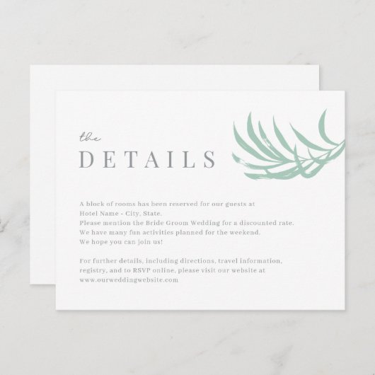 Tropical Palm Wedding Details Kaart (Voorkant / Achterkant)