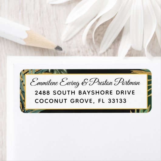 Tropical Palm Wedding Retour Adres Label (Insitu)