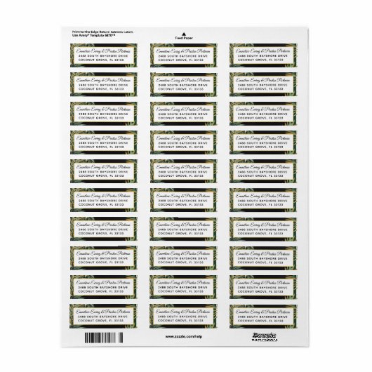 Tropical Palm Wedding Retour Adres Label (Full Sheet)