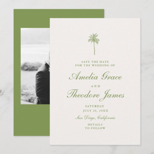 Tropical Palm Wedding Save the Date Card Kaart (Voorkant / Achterkant)