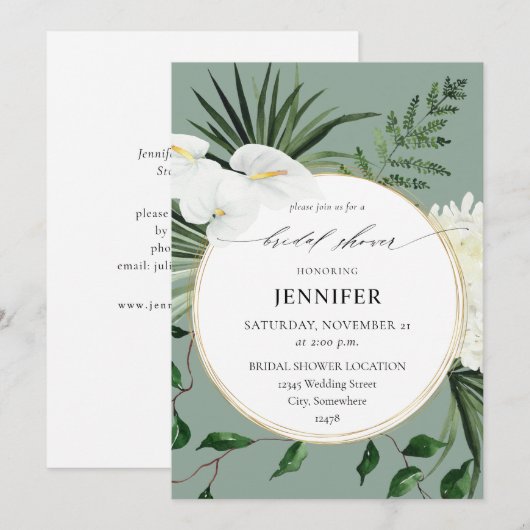 Tropical Palm & White Floral Vrijgezellenfeest -MG Kaart (Voorkant / Achterkant)