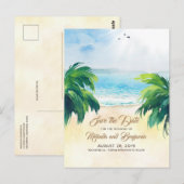 Tropical Palms Beach Romantisch Save the Date Briefkaart (Voorkant / Achterkant)