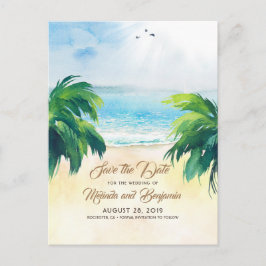 Tropical Palms Beach Romantisch Save the Date Briefkaart