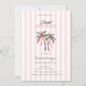 Tropical Palms Bow Pink Stripes Vrijgezellenfeest Kaart (Voorkant)